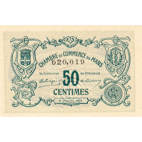 Le Mans - Pirot 69-1a - 50 centimes - 08/07/1915 - Etat : NEUF