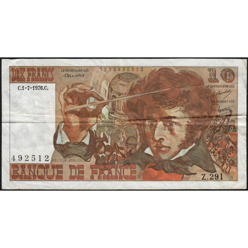 F 63-19 - 01/07/1976 - 10 francs - Berlioz - Série Z.291 - Etat : TB
