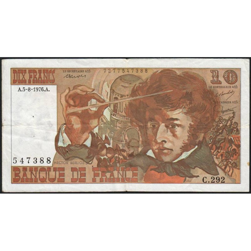 F 63-20 - 05/08/1976 - 10 francs - Berlioz - Série C.292 - Etat : TB+