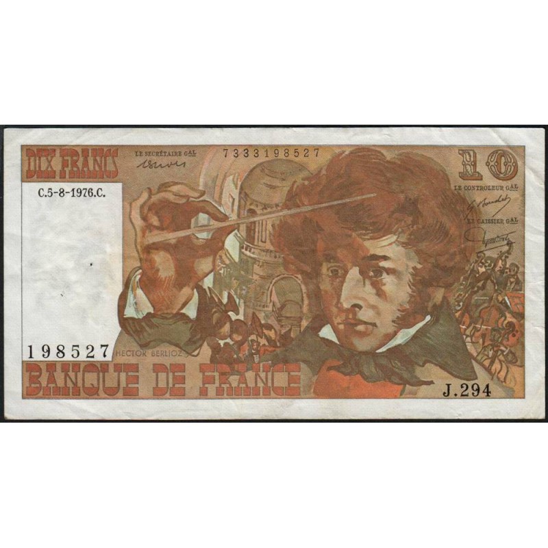 F 63-20 - 05/08/1976 - 10 francs - Berlioz - Série J.294 - Etat : TTB-