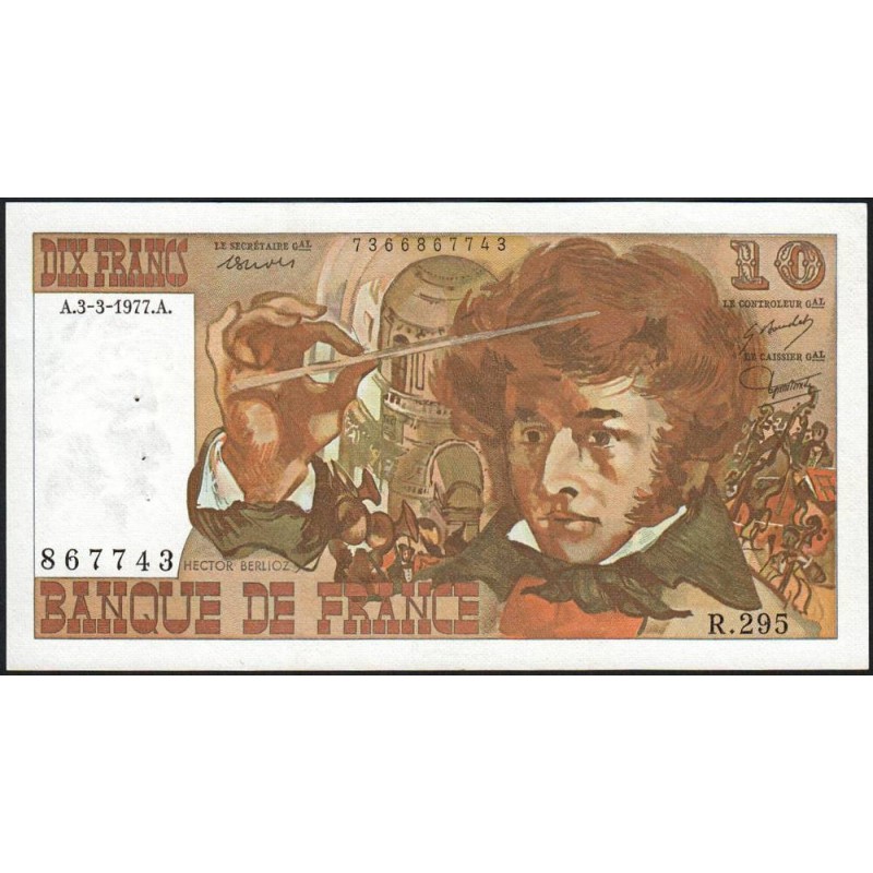 F 63-21 - 03/03/1977 - 10 francs - Berlioz - Série R.295 - Etat : SUP