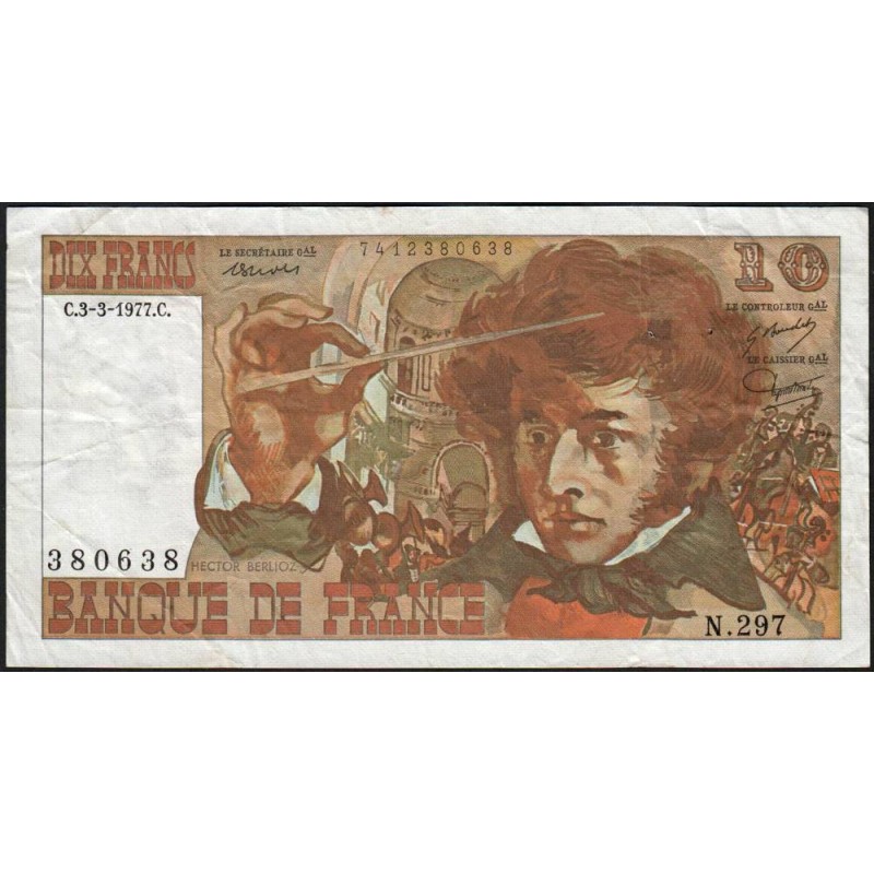 F 63-21 - 03/03/1977 - 10 francs - Berlioz - Série N.297 - Etat : TB