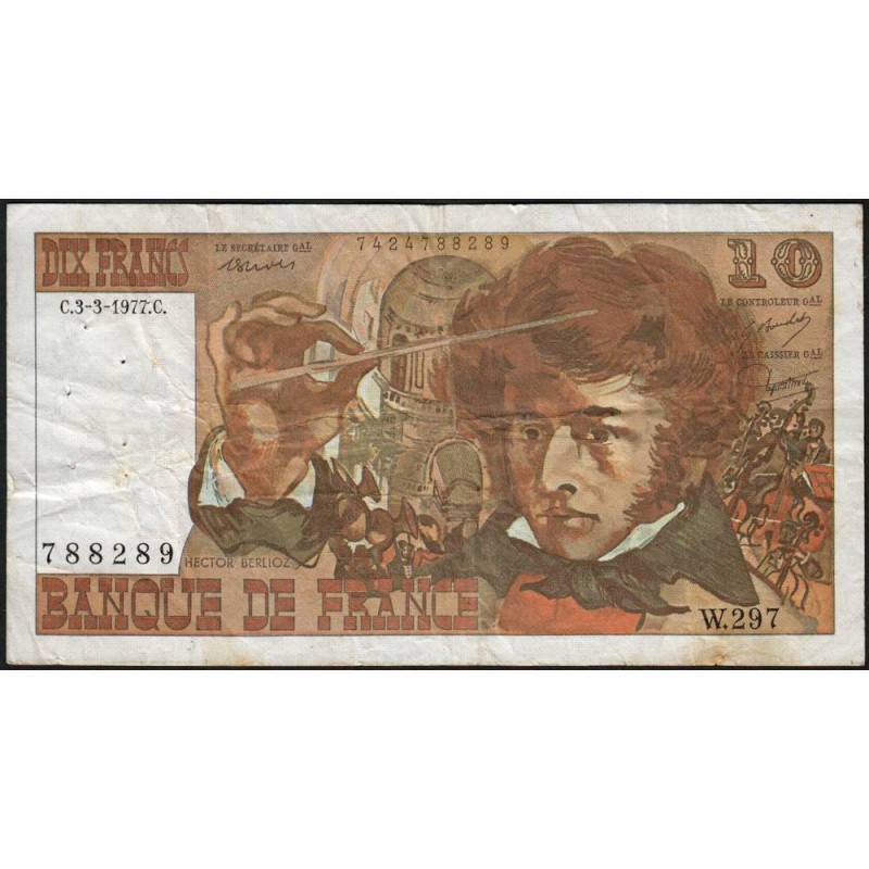 F 63-21 - 03/03/1977 - 10 francs - Berlioz - Série W.297 - Remplacement - Etat : TB-