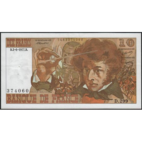 F 63-22 - 02/06/1977 - 10 francs - Berlioz - Série D.299 - Etat : TTB+