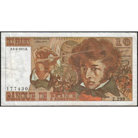 F 63-22 - 02/06/1977 - 10 francs - Berlioz - Série Z.299 - Etat : TB+