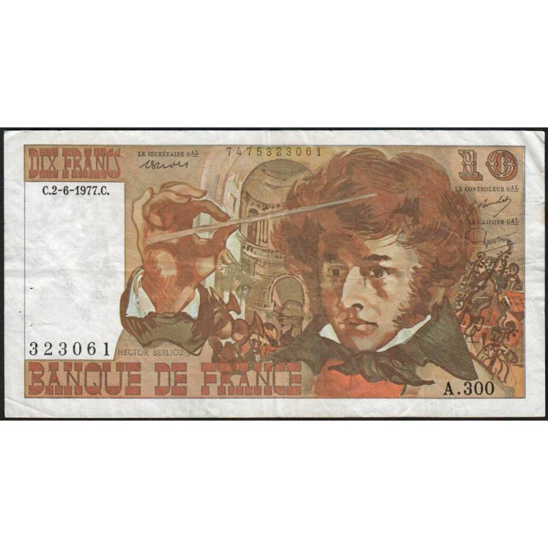 F 63-22 - 02/06/1977 - 10 francs - Berlioz - Série A.300 - Etat : TB
