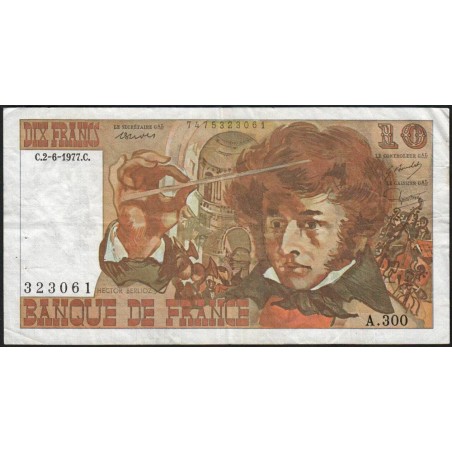 F 63-22 - 02/06/1977 - 10 francs - Berlioz - Série A.300 - Etat : TB