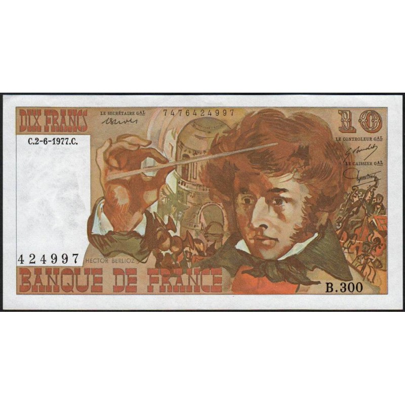 F 63-22 - 02/06/1977 - 10 francs - Berlioz - Série B.300 - Etat : SUP