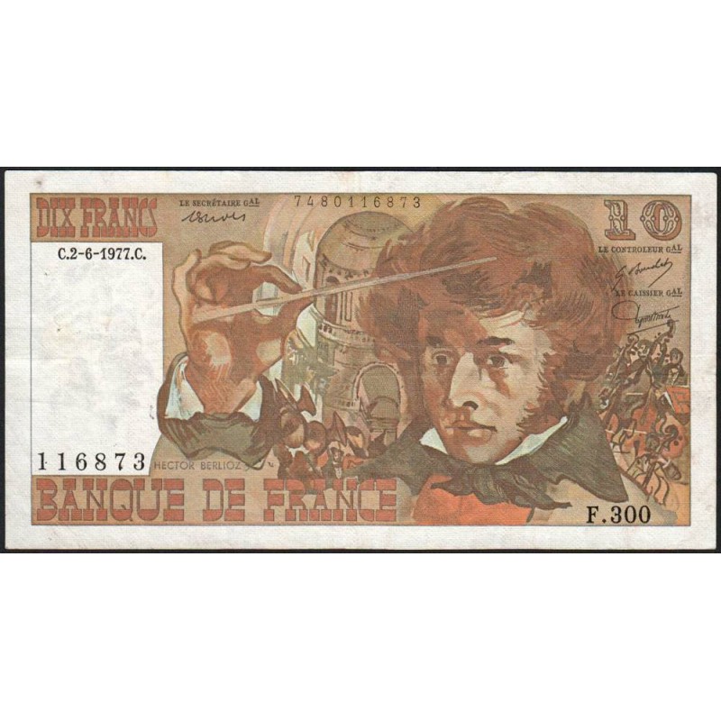 F 63-22 - 02/06/1977 - 10 francs - Berlioz - Série F.300 - Etat : TTB
