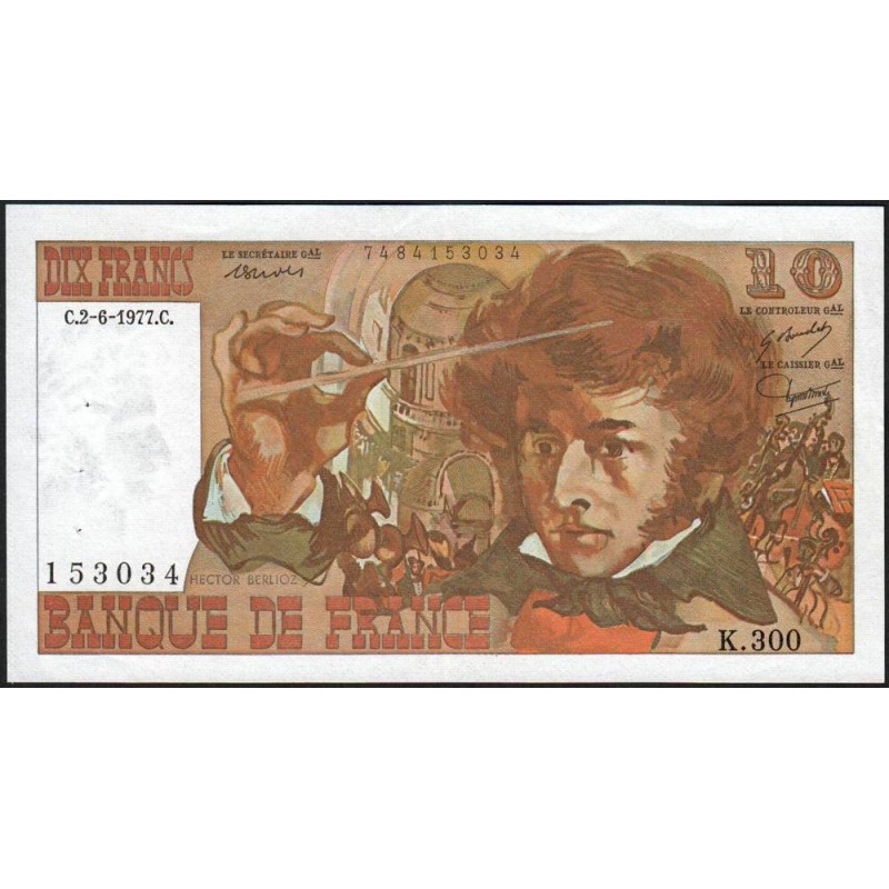 F 63-22 - 02/06/1977 - 10 francs - Berlioz - Série K.300 - Etat : SUP