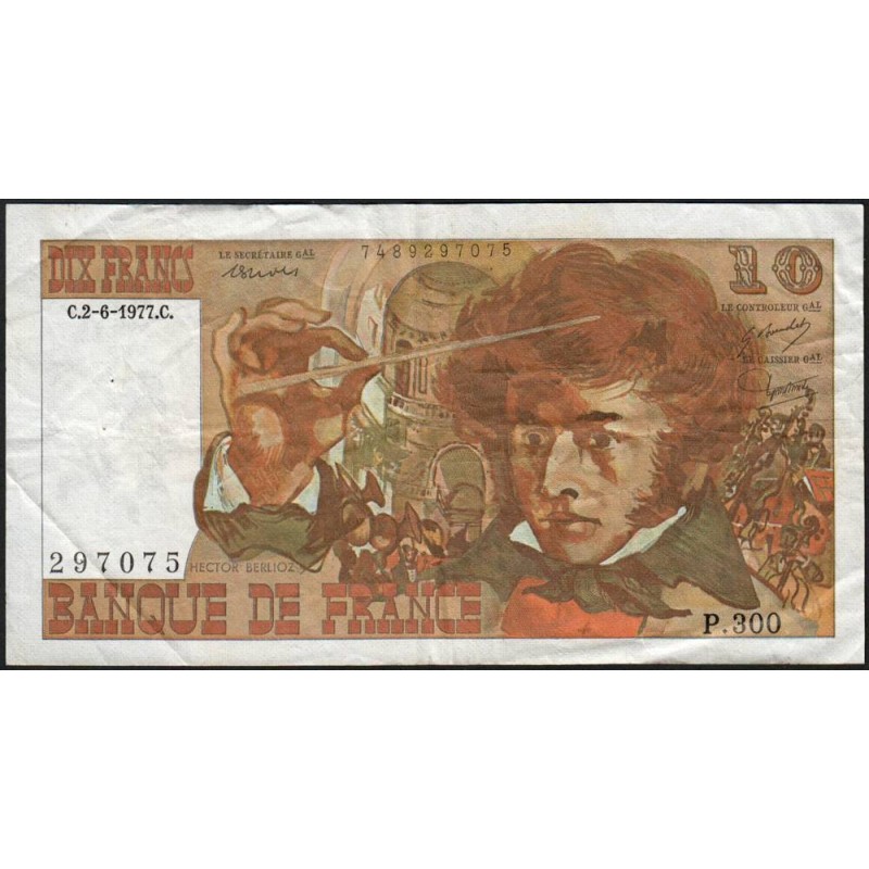 F 63-22 - 02/06/1977 - 10 francs - Berlioz - Série P.300 - Etat : TB