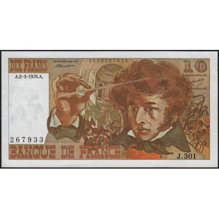 F 63-23 - 02/03/1978 - 10 francs - Berlioz - Série J.301 - Etat : SUP+