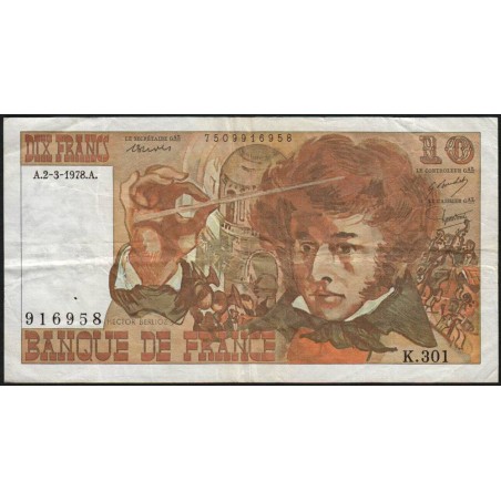 F 63-23 - 02/03/1978 - 10 francs - Berlioz - Série K.301 - Etat : TB