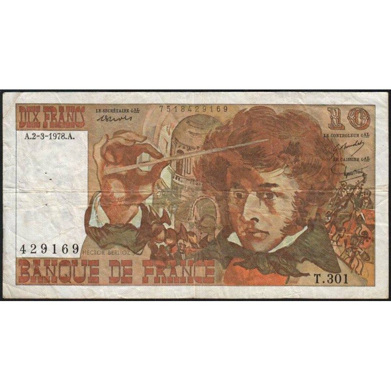 F 63-23 - 02/03/1978 - 10 francs - Berlioz - Série T.301 - Etat : TB