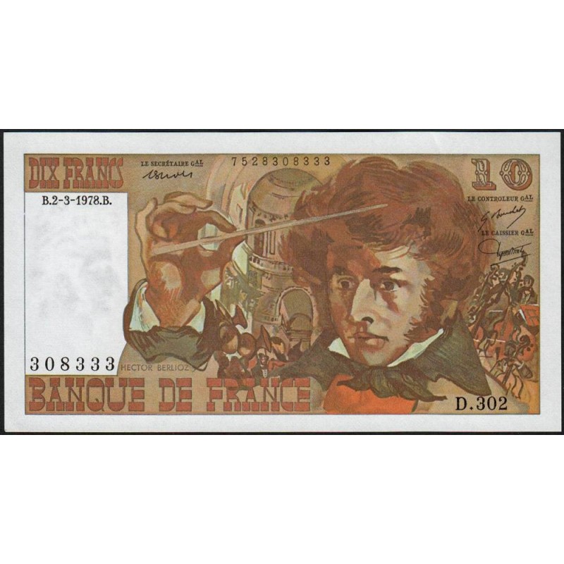 F 63-23 - 02/03/1978 - 10 francs - Berlioz - Série D.302 - Etat : pr.NEUF