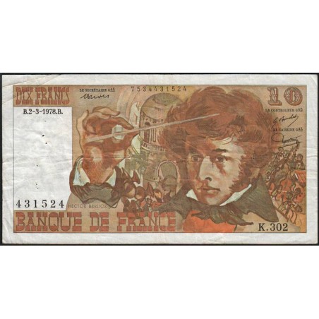 F 63-23 - 02/03/1978 - 10 francs - Berlioz - Série K.302 - Etat : TB