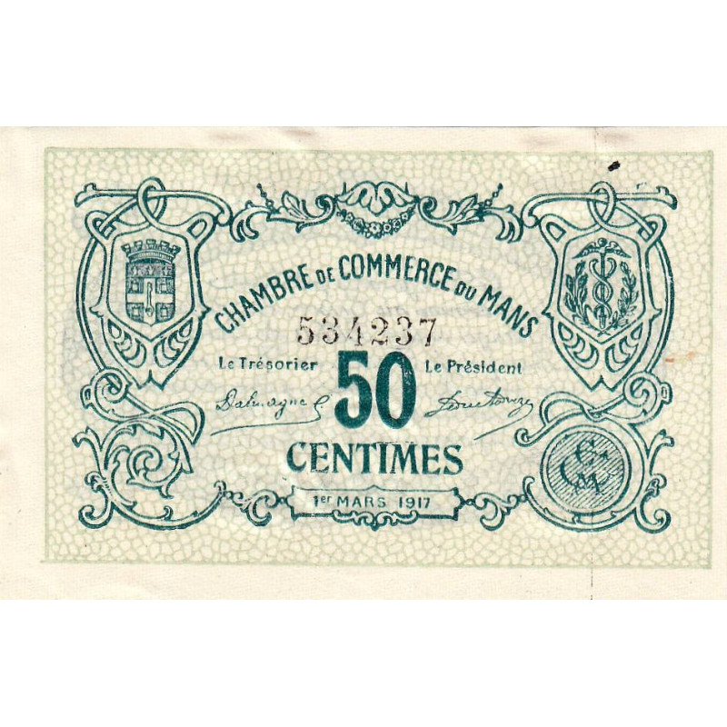 Le Mans - Pirot 69-9 - 50 centimes - 01/03/1917 - Etat : pr.NEUF