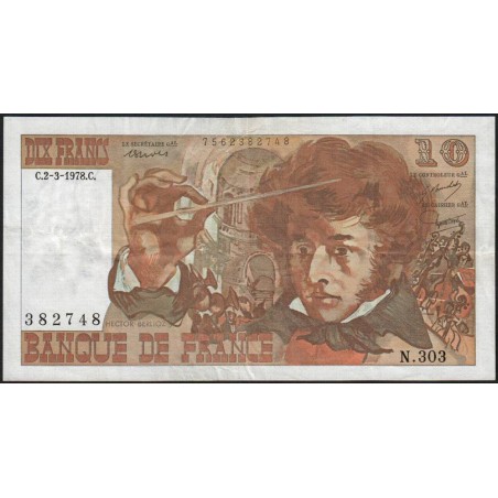 F 63-23 - 02/03/1978 - 10 francs - Berlioz - Série N.303 - Etat : TB