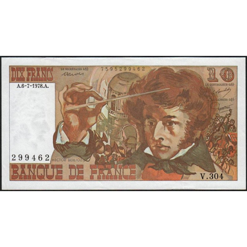 F 63-24 - 06/07/1978 - 10 francs - Berlioz - Série V.304 - Etat : SUP