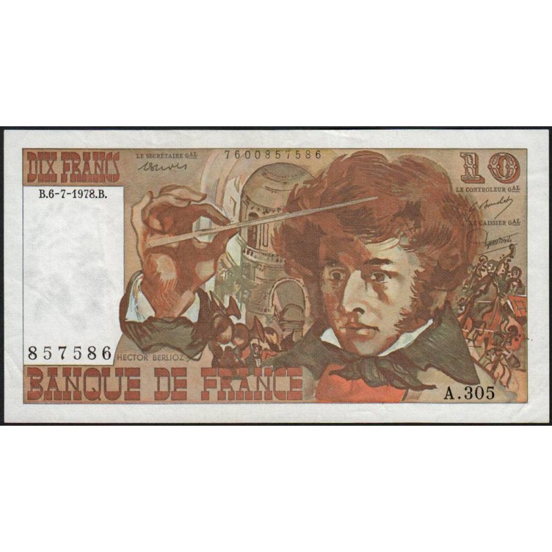 F 63-24 - 06/07/1978 - 10 francs - Berlioz - Série A.305 - Etat : TTB