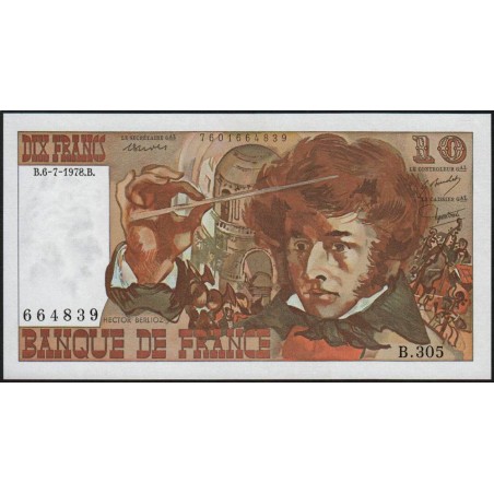 F 63-24 - 06/07/1978 - 10 francs - Berlioz - Série B.305 - Etat : SPL+