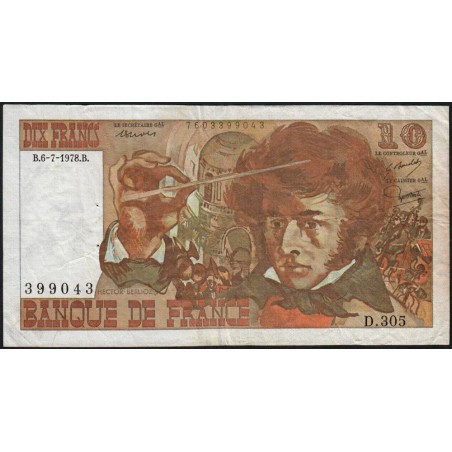 F 63-24 - 06/07/1978 - 10 francs - Berlioz - Série D.305 - Etat : TB