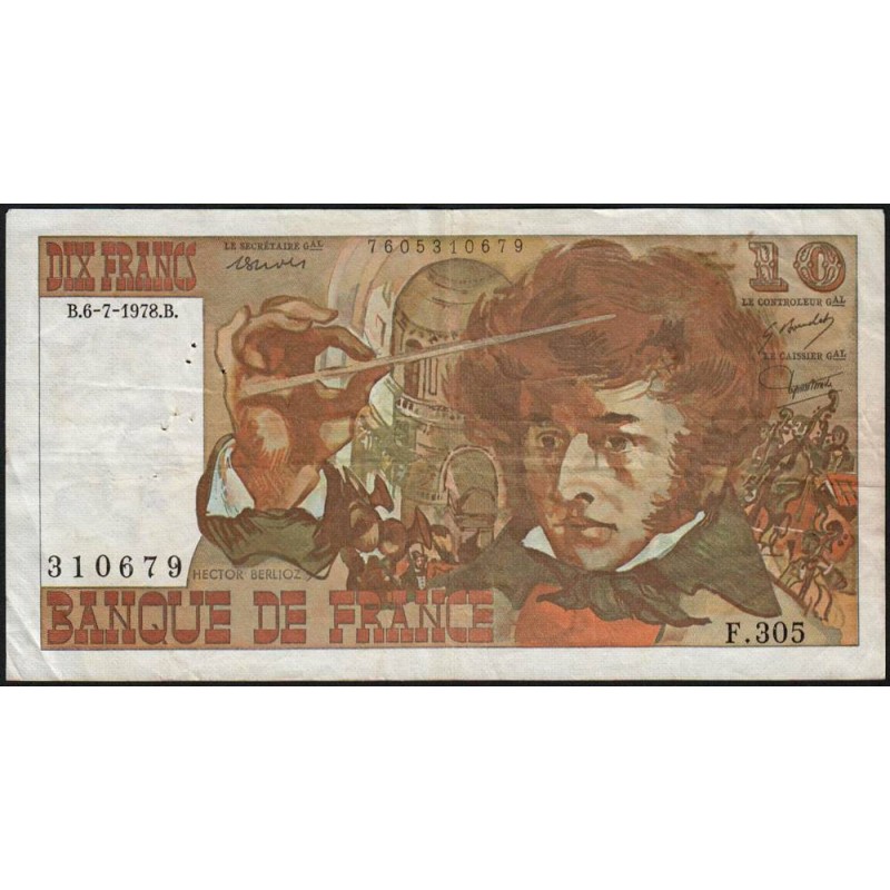 F 63-24 - 06/07/1978 - 10 francs - Berlioz - Série F.305 - Etat : TB