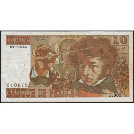 F 63-24 - 06/07/1978 - 10 francs - Berlioz - Série F.305 - Etat : TB