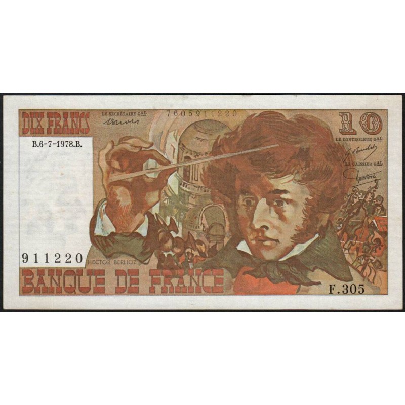 F 63-24 - 06/07/1978 - 10 francs - Berlioz - Série F.305 - Etat : SUP