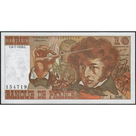 F 63-25 - 06/07/1978 - 10 francs - Berlioz - Série L.306 - Etat : NEUF