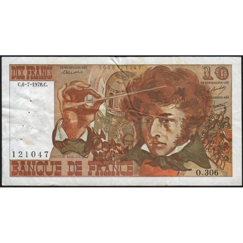 F 63-25 - 06/07/1978 - 10 francs - Berlioz - Série O.306 - Etat : TB