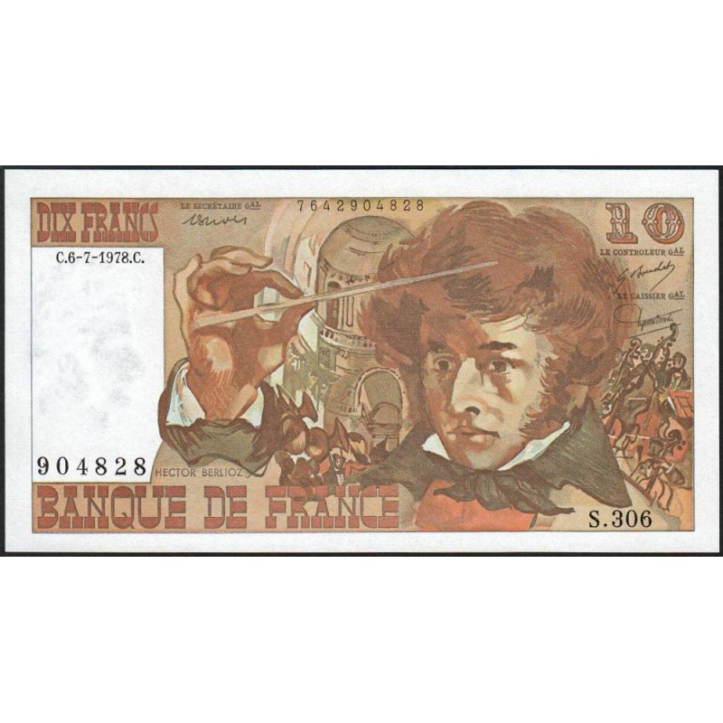 F 63-25 - 06/07/1978 - 10 francs - Berlioz - Série S.306 - Etat : NEUF