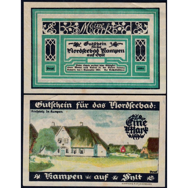 Allemagne - Notgeld - Kampen-Sylt Nordseebad - 1 mark - 01/09/1921 - Etat : SUP+