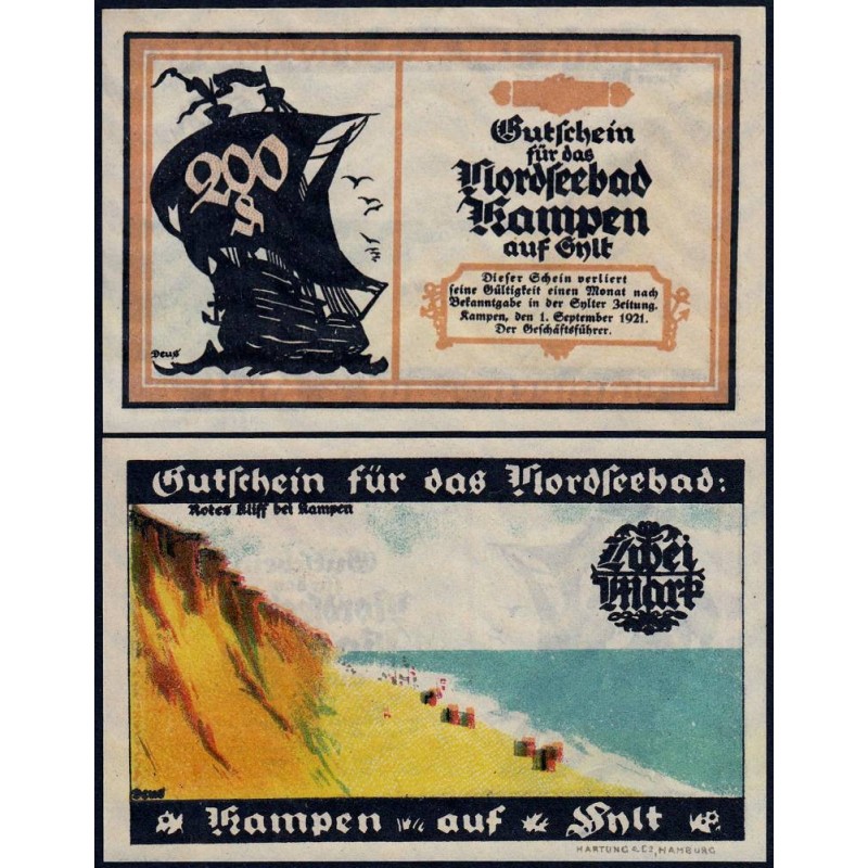 Allemagne - Notgeld - Kampen-Sylt Nordseebad - 2 mark - 01/09/1921 - Etat : NEUF