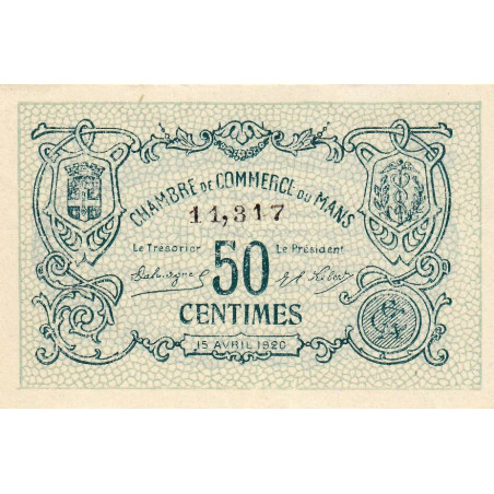 Le Mans - Pirot 69-16a - 50 centimes - 15/04/1920 - Etat : NEUF