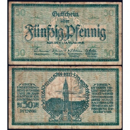 Allemagne - Notgeld - Kiel - 50 pfennig - 01/01/1918 - Etat : TB-