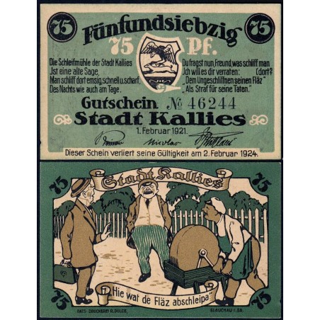 Pologne - Notgeld - Kallies (Kalisz Pomorski) - 75 pfennig - 01/02/1921 - Etat : NEUF