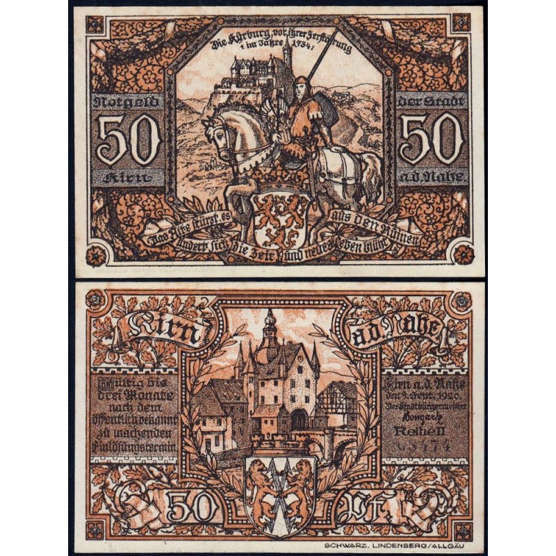 Allemagne - Notgeld - Kirn - 50 pfennig - Série II - 09/09/1920 - Etat : SUP+