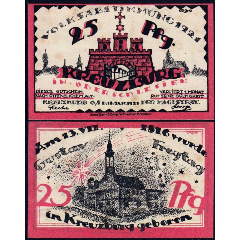 Pologne - Notgeld - Kreuzburg (Kluczbork) - 25 pfennig - 18/10/1921 - Etat : SUP