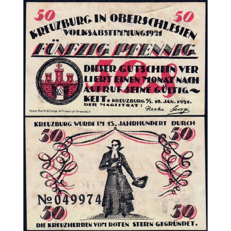 Pologne - Notgeld - Kreuzburg (Kluczbork) - 50 pfennig - 18/10/1921 - Etat : SUP