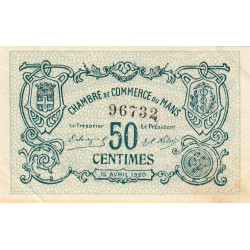 Le Mans - Pirot 69-16b - 50 centimes - 15/04/1920 - Etat : SUP
