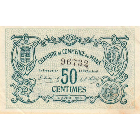 Le Mans - Pirot 69-16b - 50 centimes - 15/04/1920 - Etat : SUP