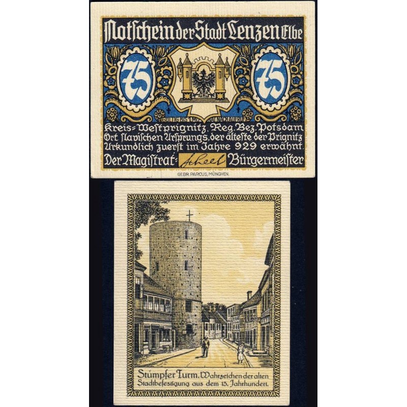 Allemagne - Notgeld - Lenzen an der Elbe - 75 pfennig - Type 2 - 1922 - Etat : SPL+