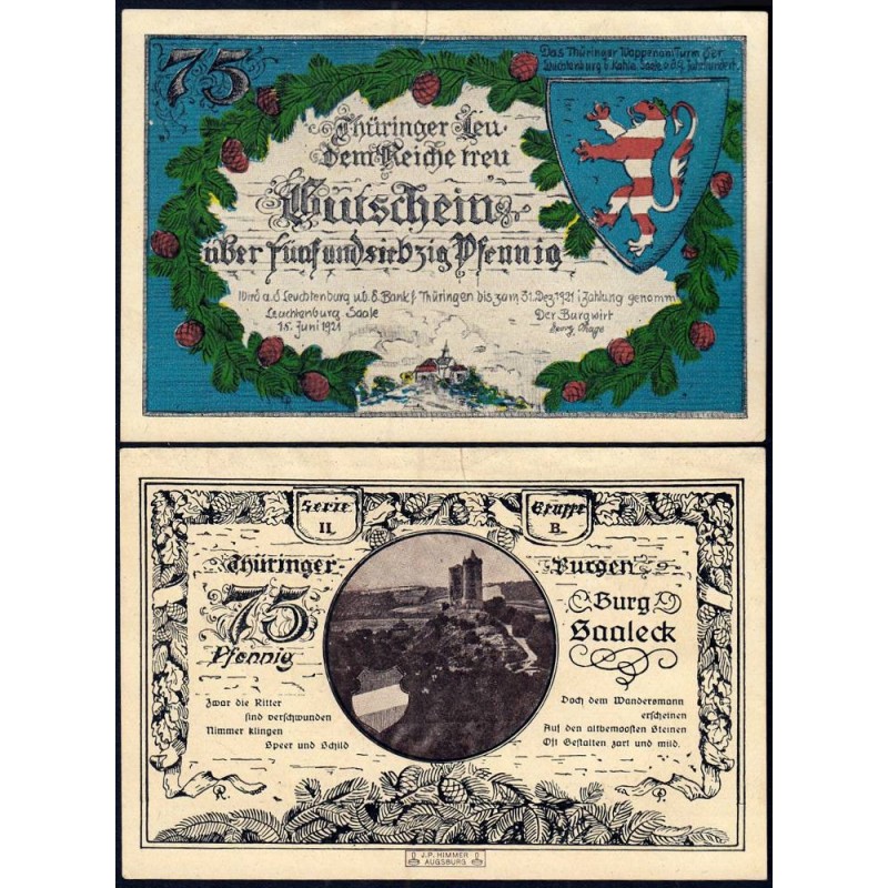 Allemagne - Notgeld - Kahla Leuchtenburg - 50 pfennig - 15/06/1921 - Etat : TTB