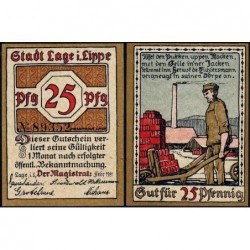 Allemagne - Notgeld - Lage in Lippe - 25 pfennig - Sans série - 02/1921 - Etat : NEUF