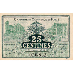 Le Mans - Pirot 69-20 - 25 centimes - 24/01/1922 - Etat : SUP+