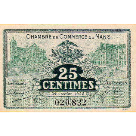 Le Mans - Pirot 69-20 - 25 centimes - 24/01/1922 - Etat : SUP+