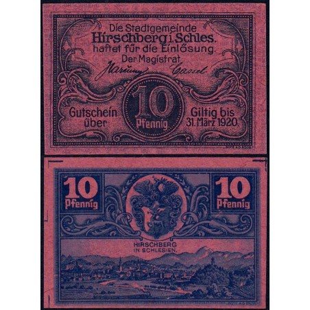 Pologne - Notgeld - Hirschberg in Schlesien (Jelenia Gora) - 10 pfennig - 1919 - Etat : NEUF