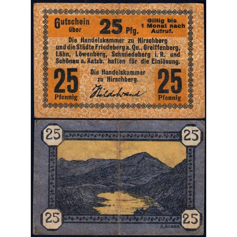Pologne - Notgeld - Hirschberg in Schlesien (Jelenia Gora) - 25 pfennig - 1920 - Etat : TB