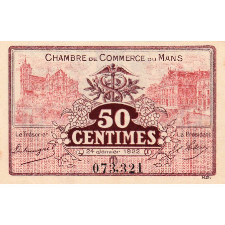 Le Mans - Pirot 69-23 - 50 centimes - 24/01/1922 - Etat : SUP+